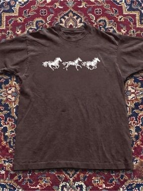 Horse Graphic Tee - Gildan Brown Tee with White Running Horse Trio Graphic